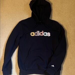 Adidas Women’s Dark Blue Hoodie with Multicolor Logo